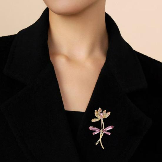 Lotus Dragonfly Brooch Exquisite Zinc Alloy Rhinestone Pin Sweaters Hats Bags Badge Multi-Functional Accessory