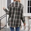Women's Fashionable Wide Plaid Long Sleeved Loose Button Pocket Shirt Jacket