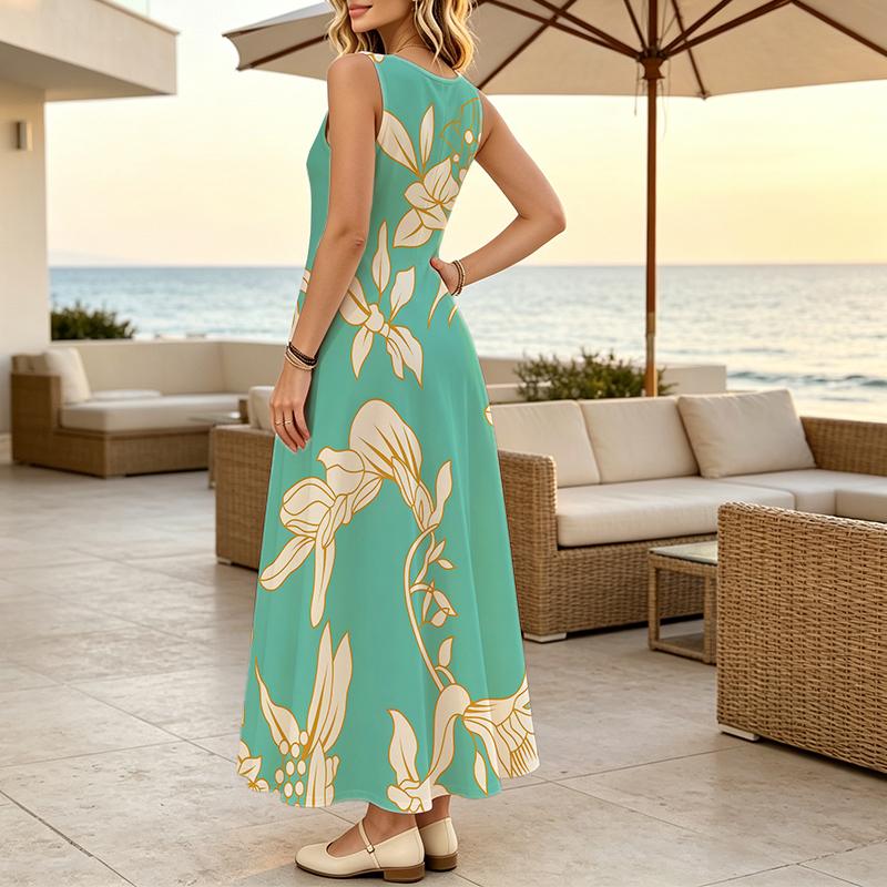 Women's Minimalist Sleeveless Beach Maxi Dress Flowy Fresh Comfort Fabric,Ideal for Vacation Casual Wear