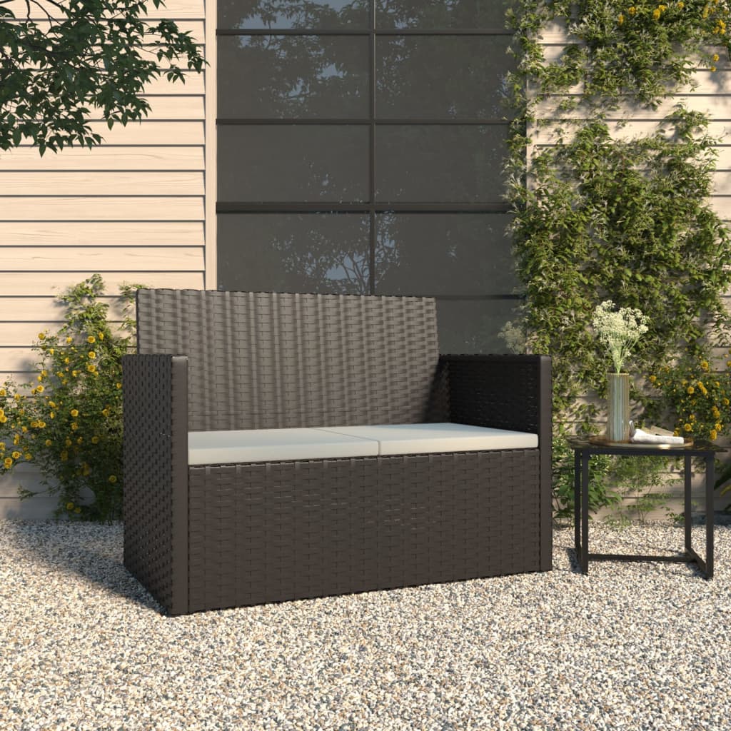 Vidaxl Ławka Ogrodowa Z Poduszkami, Czarna, 105 Cm, Polirattan