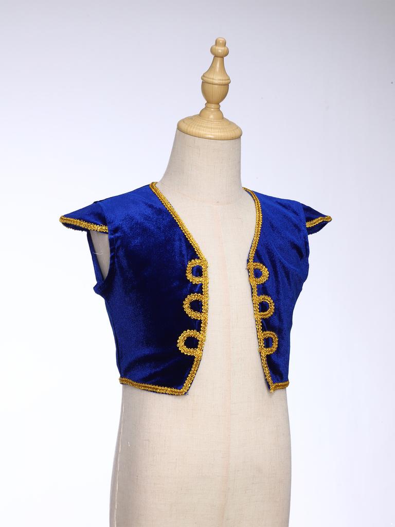 Костюм арабского принца для мальчиков, жилет с рукавами-крылышками и V-образным вырезом, наряд для тематической вечеринки, косплея, Хэллоуина, выступления