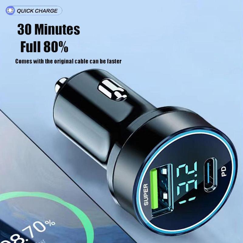 120W 2 Ports USB Car Charger Type C Fast Charging Car Cigarette Lighter For iPhone Samsung Xiaomi Phone Quick Charge Car Charger