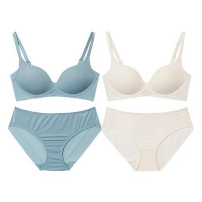 Комплект из 2 трусиков-бюстгальтеров Wonder Bra Integrated Volume Mold No-Wire (Серо-голубой + овсянка) WBW3O0102_T
