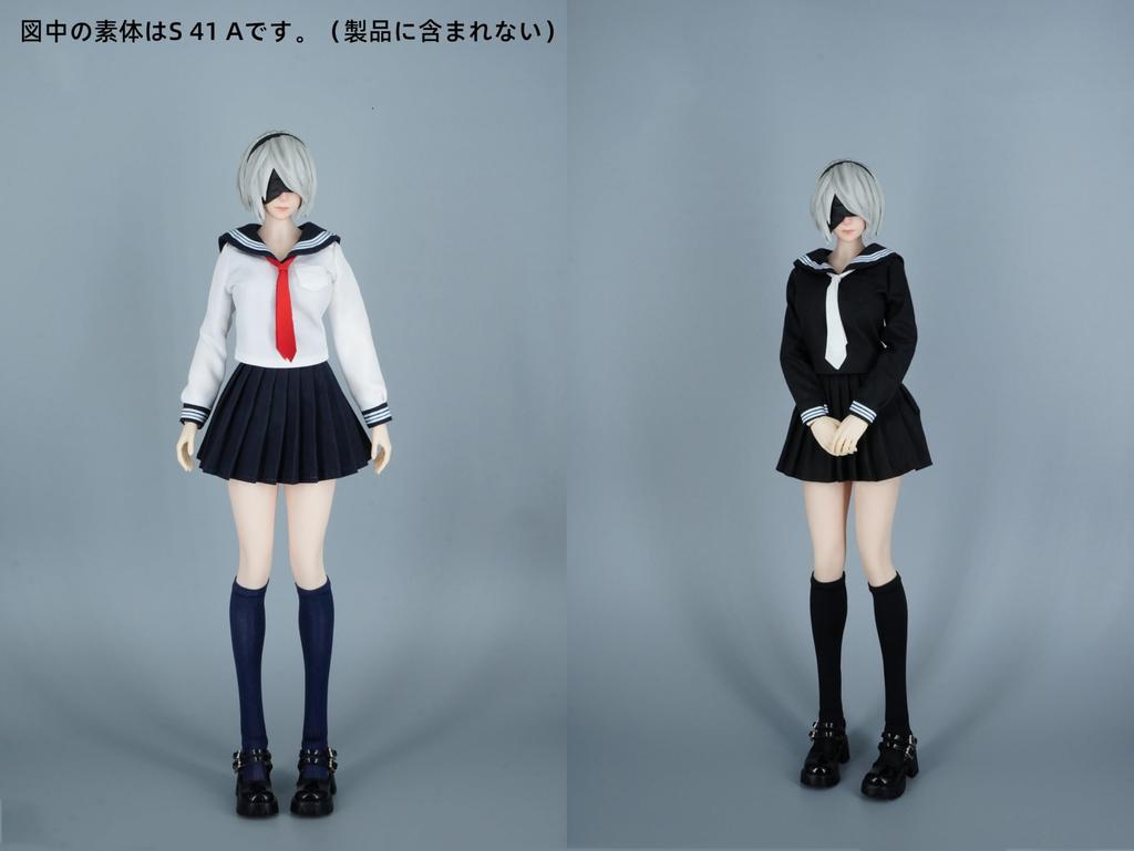 OBEST SAtoys JK High School Girl Swimsuit Uniform Set and Includes Pleated and Shoes 1/6 (Blue White) - Shirt, Tie, Swimsuit, Socks, (SA011A/SA011B)