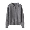 Women's Wool Polo Collar Cable Knit Sweater - Double Strand, Thickened, Loose Fit Base Layer