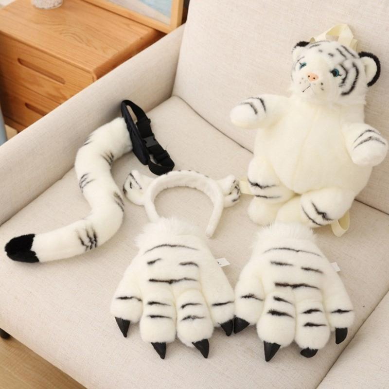 1/2/4Pcs Tigeres Costume Set Tigeres Ears Headband Tail Paw Gloves Kids Halloween Christmas Party Animal Cosplay Costume