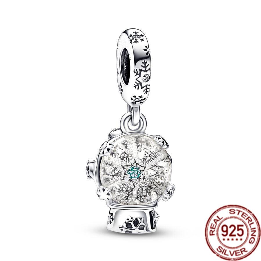 New Star Heart Double &Snowflake Snow Globe Dangle Charm Bead Fit Original Silver 925 Fasion Bracelet Bangle Diy Women Jewelry