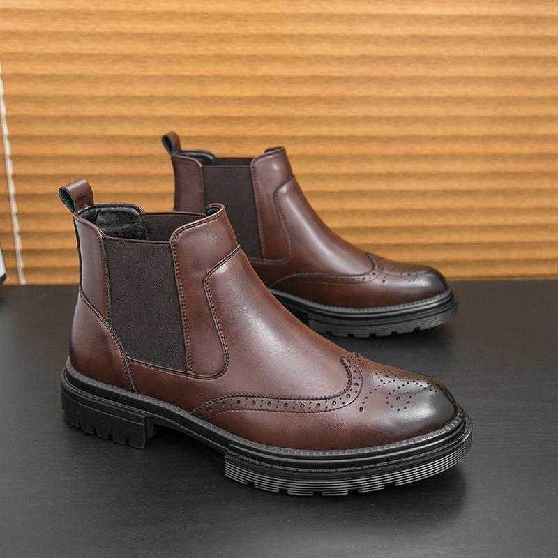 Модные Классические Ботинки Челси в Ретро Стиле Мужские Брендовые Городские Деловые Кожаные Повседневные Ботинки Слипоны Удобные Мужские Кожаные Ботинки Хайтопы