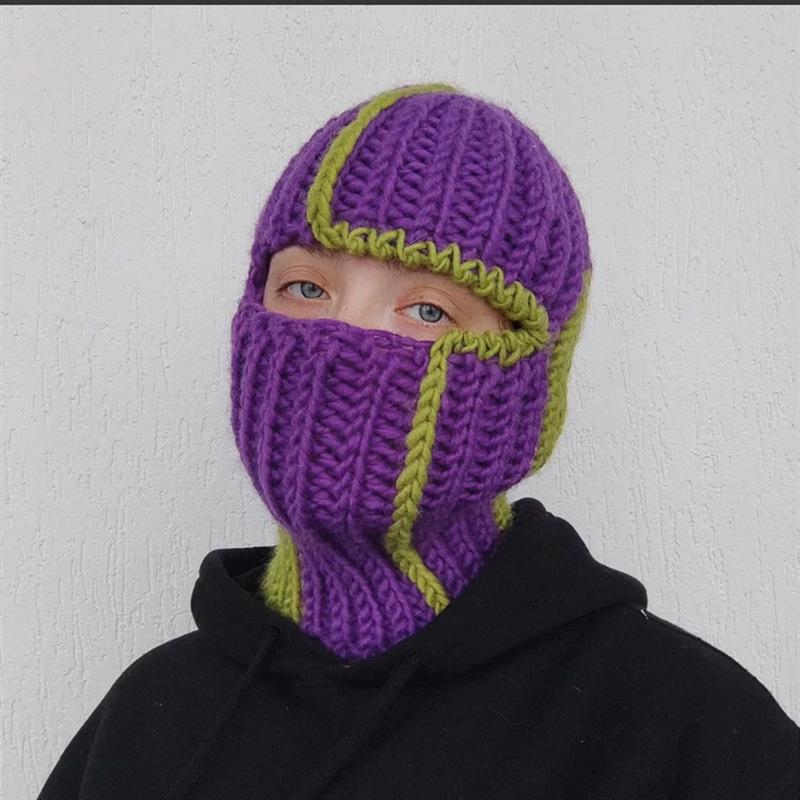 Y2K Style Crochet Halloween Party Cow Horn Parent-Child Ski Mask Hat