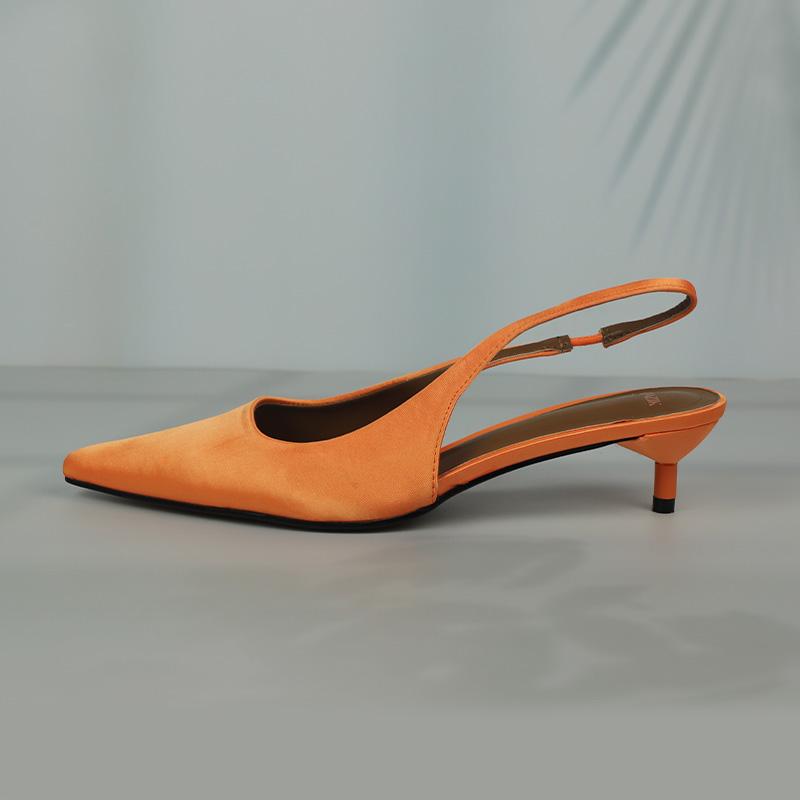Модный бренд Летние туфли на высоком каблуке Женские современные сандалии Острый носок Слингбэк Удобные Роскошные Шелковые Неглубокие Офисные Вечерние Туфли для Леди