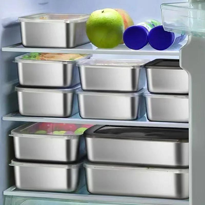 Нержавеющая сталь Crisper Fresh-keep контейнер для еды Прямоугольный поднос для пикника Bento Холодильник Морозильник Коробка для хранения Ресторанная тарелка