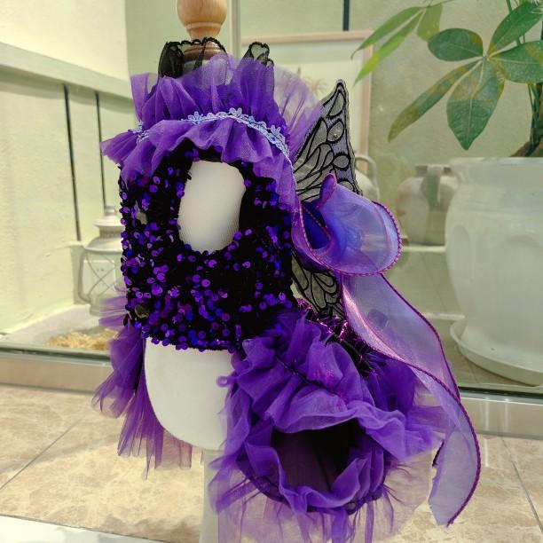 Luxury Princess Dog Dress Handmade Chiffon Lace with Black Butterfly Wings for Chihuahua Pomeranian Puppy Wedding Party Dress