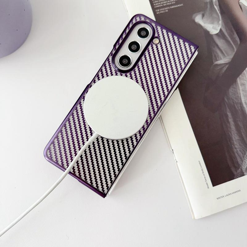 Простой деловой чехол с прозрачным углеродным волокном и магнитным покрытием для телефона Samsung Galaxy Z Fold 6 5 4 3 Fold 6 Fold 5 Fold 4 Fold 3