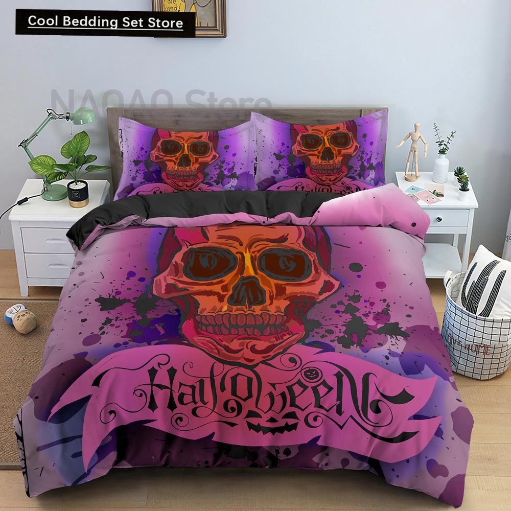 Скелет King Queen Пододеяльник Череп Постельное белье Комплект для детей Подростков Взрослых Хэллоуин Спальня Декор Мягкий Одеяло Чехол Наволочки