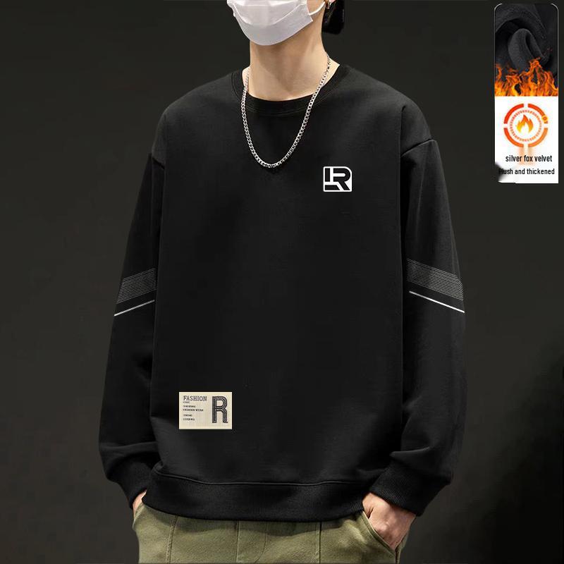 Quick-Shipping Fleece Hoodie: Men's Trendy Loose Fit, Round Neck, Long Sleeve Top for Autumn/Winter