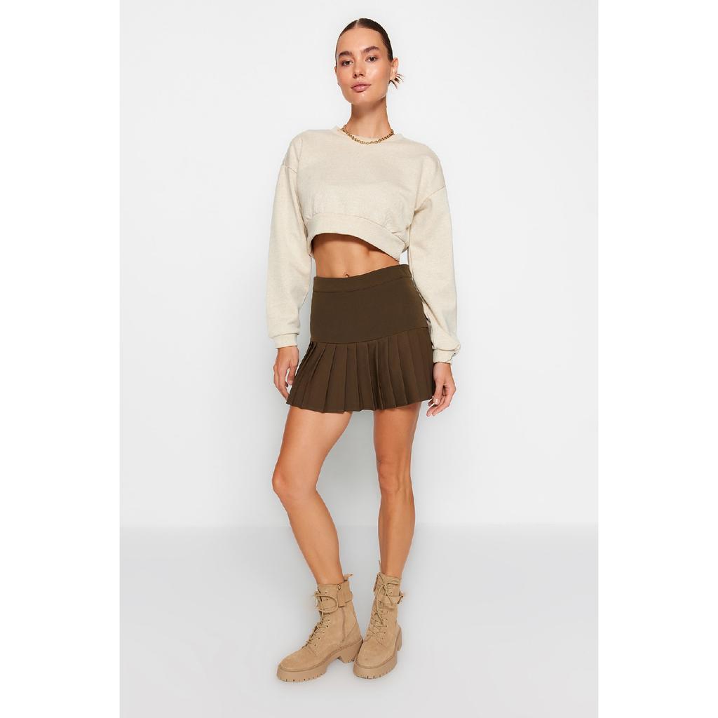 Плиссированная мини-юбка цвета хаки Twoaw23et00059