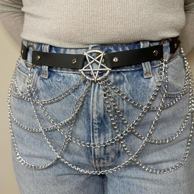 Кожаный пояс-портупея на цепочке, готический кожаный пояс на цепочке, регулируемый пояс-цепочка для вечеринок, косплея, больших размеров