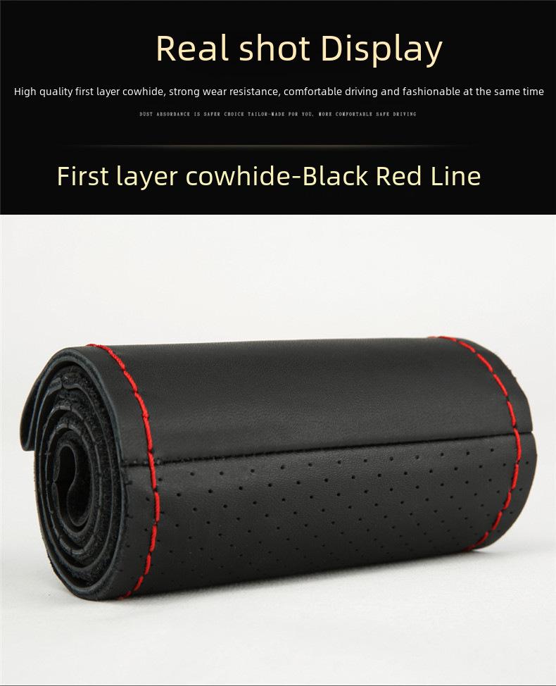 Универсальный комплект чехлов на ручки автомобиля и рулевое колесо из натуральной кожи - цветной сшитый вручную - 1-й слой коровьей кожи - Four Seasons - боковое отверстие