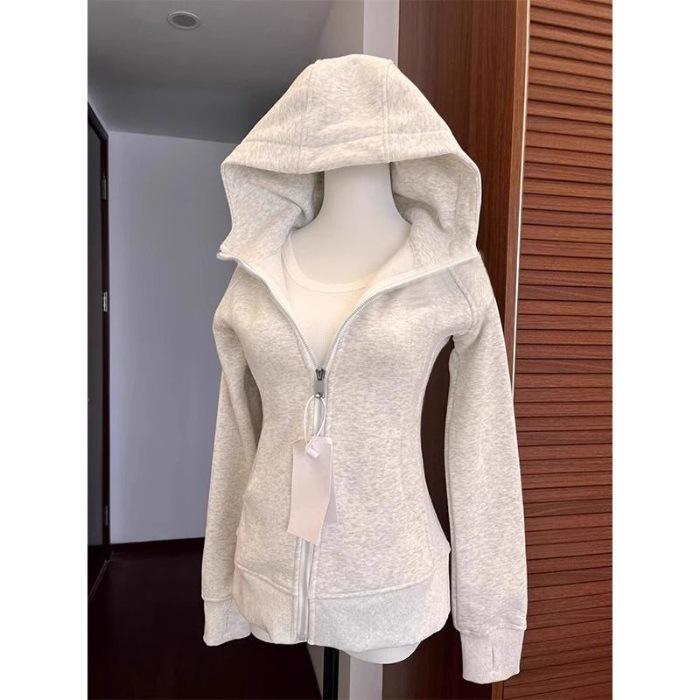 Spot Black Slim Fit Waist-Cinched Hooded Sweatshirt for Women, Autumn New Style, Slimming & Versatile Fall Wear.