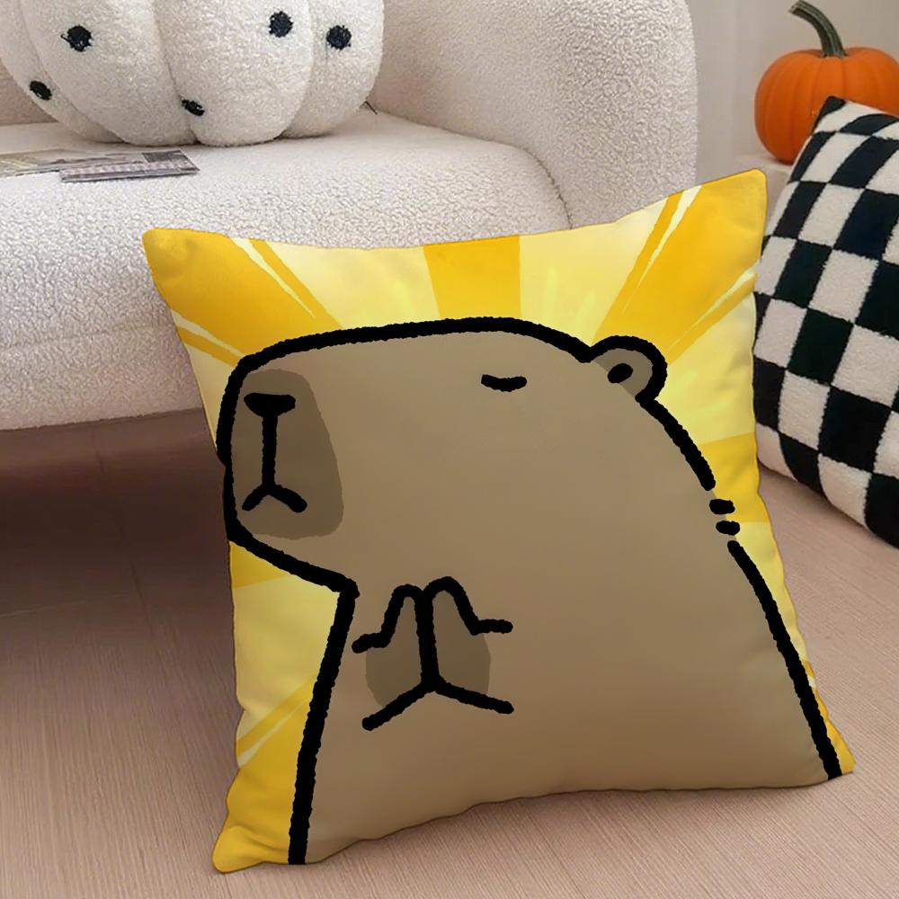 Cute Animal Cartoon Companion Capybara Cushion Cover Throw Pillow Cover Hidden Button Durable Polyester Chair Cushion