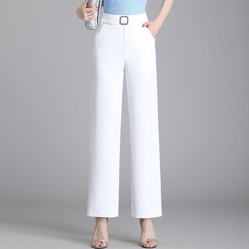 Women's Loose Summer High-Waist Slimming Wide-Leg Straight Pants - Solid Color with Excellent Drape