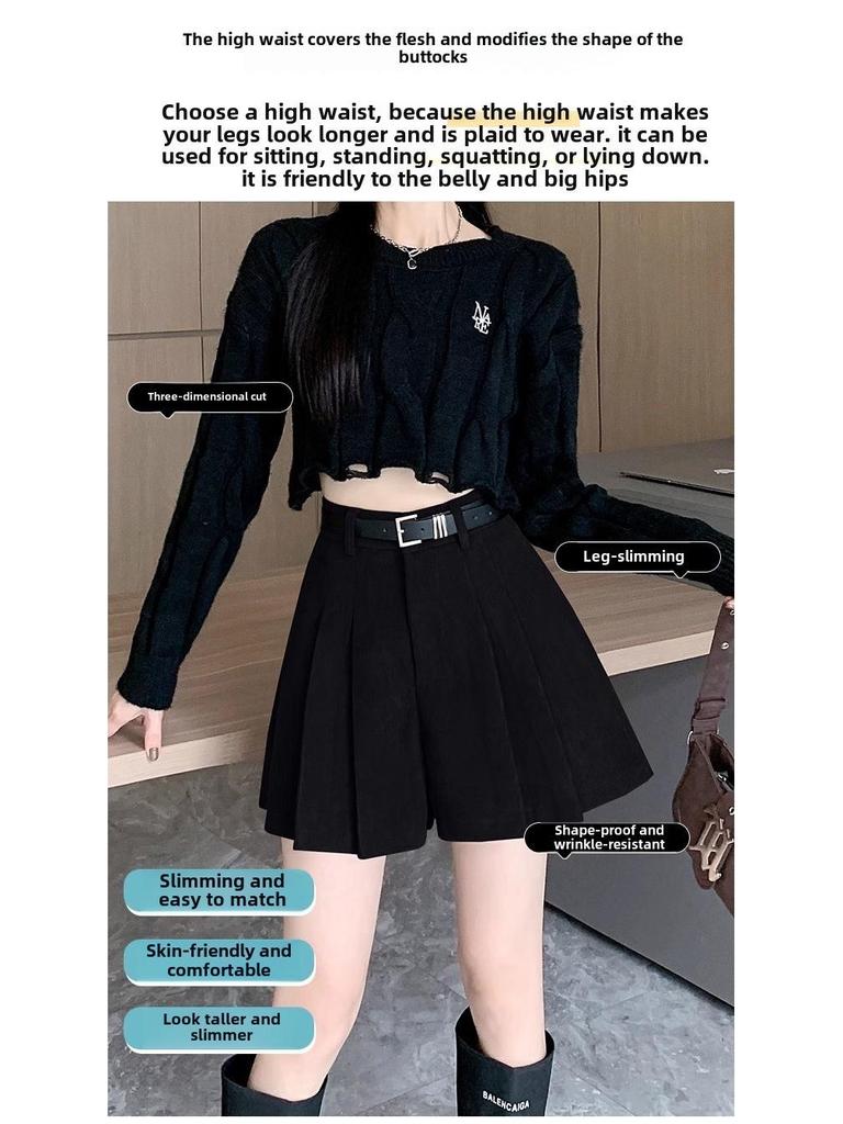 Женские вельветовые шорты с высокой талией и складками — облегающие, широкие, универсальные повседневные модели на осень/зиму 2023 г.