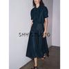 Autumn New Bowknot Decoration Demin shirt 5216249 Mid-Waist Denim A Word Midi Dress 9863240