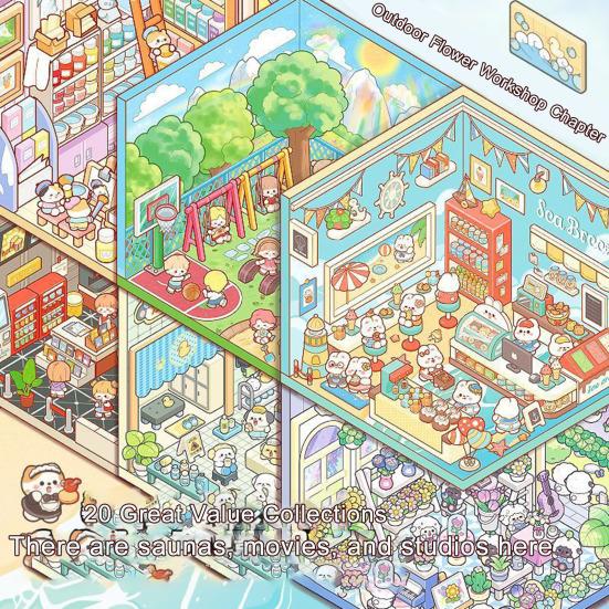 Книга с миниатюрными сценами, яркая цветная книга с миниатюрными сценами и пинцетом, набор 3D-наклеек, игривые декоративные наклейки