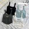 Print Letter Short Tank Tops Women'S Irregular Crop Top Y2k Summer Buckle Vest Boob Tube Top Embroidery Suspenders With Bra Pad