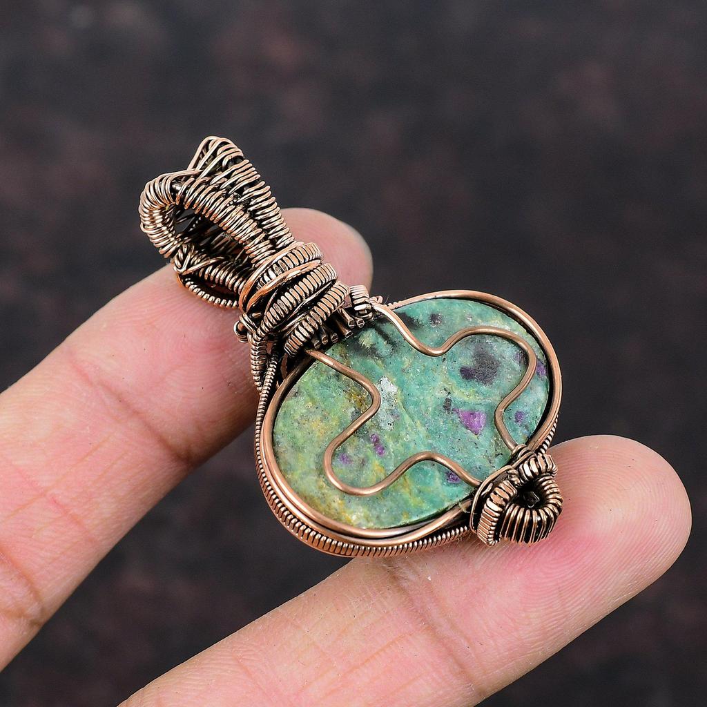 Подвеска из рубина и фуксита, подвеска из медной проволоки, подвеска ручной работы, подвеска из радужного лунного камня, антикварная медная бижутерия, подарок для матери