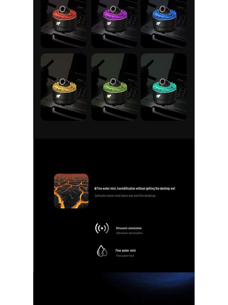 2024 Аромадиффузор и увлажнитель с цветной имитацией пламени и кольцами дыма