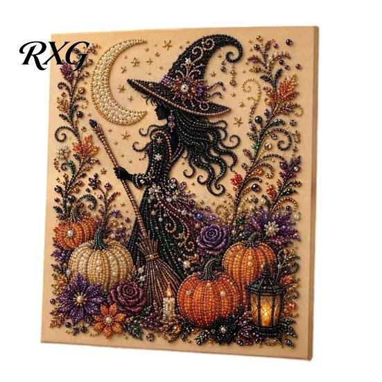 3D Faux Pearl Painting for Halloween Parties 2Pcs Art, Ghost Pumpkin Witch Crow DIY Kit Kit, Skull Craft Project Adults, Home Holiday Wall Decor