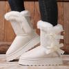 2025 New Thickened Plush Snow Boots Women Winter Fashion Bow Decor Platform Mid Calf Boots Woman Thick Sole White Cotton Shoes