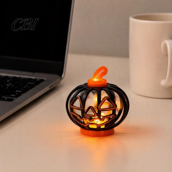 Halloween Pumpkin Lights Lantern, LED Light Up Hollow Ornament, Battery Operated Statue with Warm for Indoor Outdoor Party Decor Creative Holiday