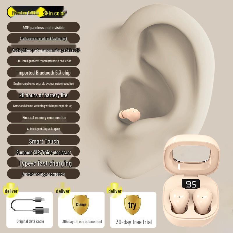 Мини-наушники Micro Pro4ss Invisible True Wireless Bluetooth - Высокий дизайн, Скрытая посадка, Увеличенное время работы от аккумулятора