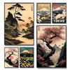 Retro Japanese Cherry Blossom Sakura Temple Landscape Poster Canvas Painting Wall Art Picture Modern Room Home Decor Cuadros