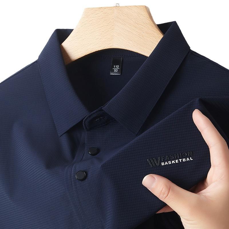 Футболка поло с коротким рукавом Ice Silk Traceless, мужская, деловая, повседневная, тонкая, парчовая, с аммиачным принтом, с отворотом, с коротким рукавом, футболка, топ