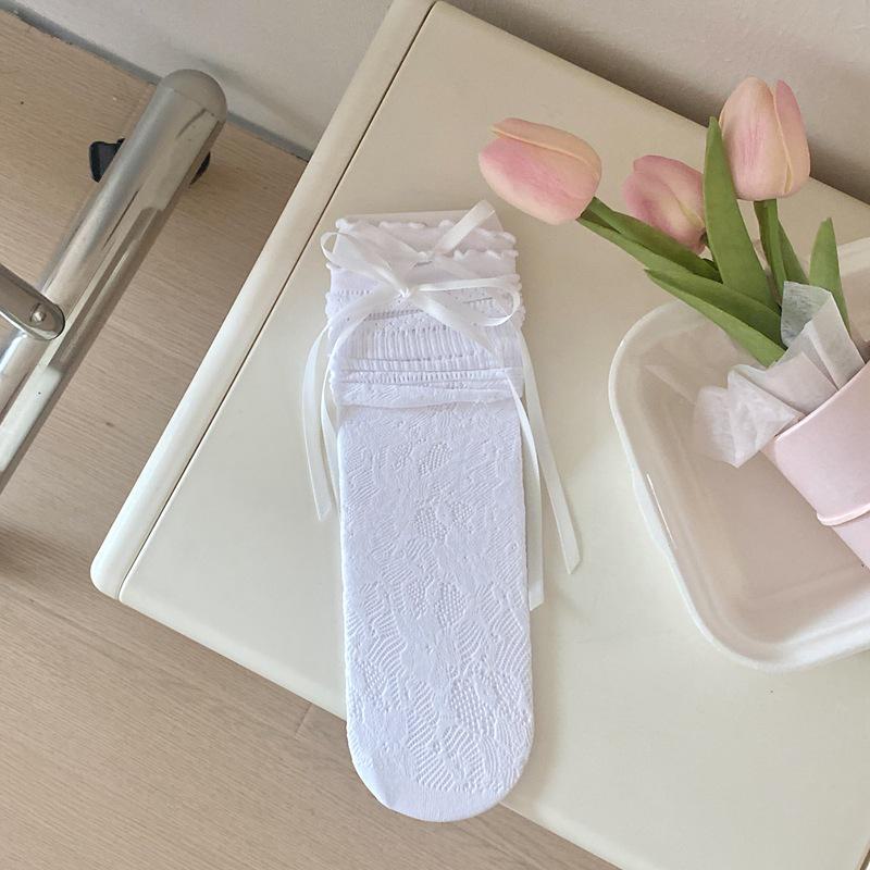 Летние тонкие носки JK с деревянными ушками и кружевной кромкой — дышащий полый стиль для девочек