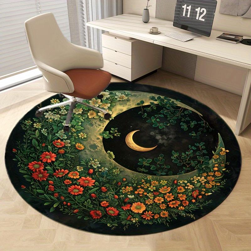 1pc of a Round Rug Featuring a Crescent Moon And Floral Design, Designed to Be Non-Slip And Resistant to Fading, Suitable for Living Rooms, Bedrooms