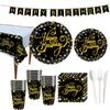 Gold Black Party Happy Birthday Banner Disposable Tableware Pink Paper Cups Plate Napkins For Kids Birthday Party Decor Supplies