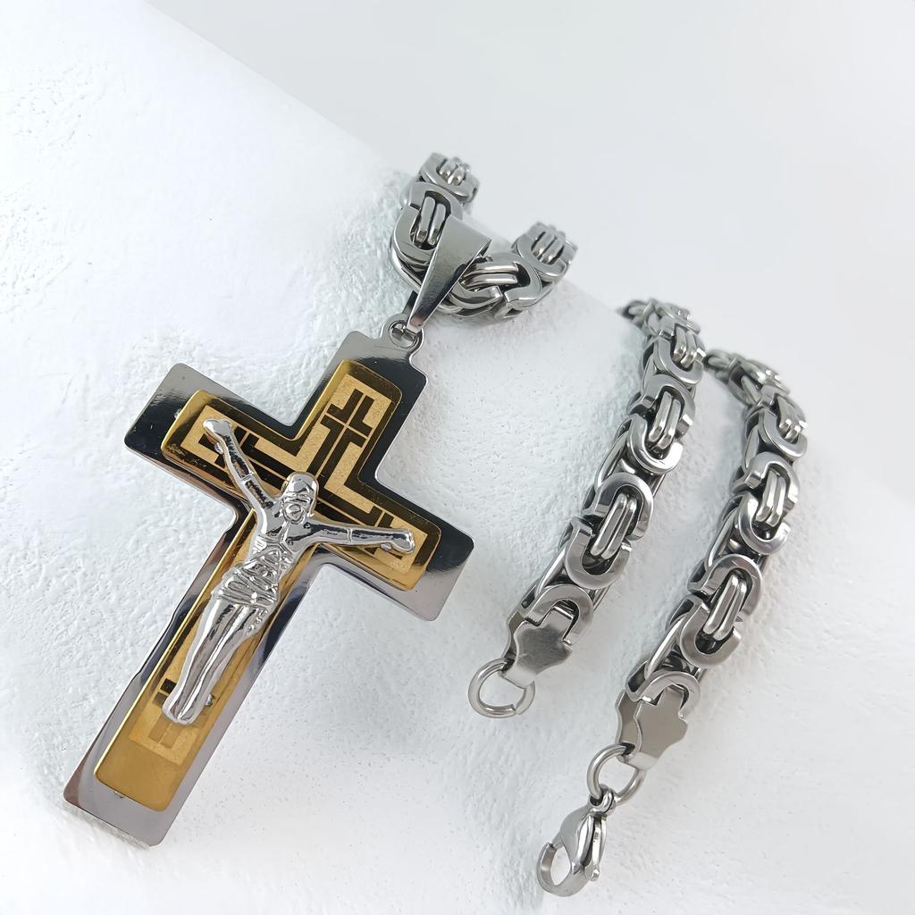Новое плоское ожерелье из нержавеющей стали с крестом, ювелирные аксессуары
