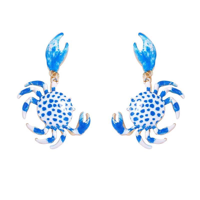 2025 New Fashion Colorful Crab Drop Earrings For Women Creative Cute Animal Enamel Textured Personality Earrings Zircon Gifts