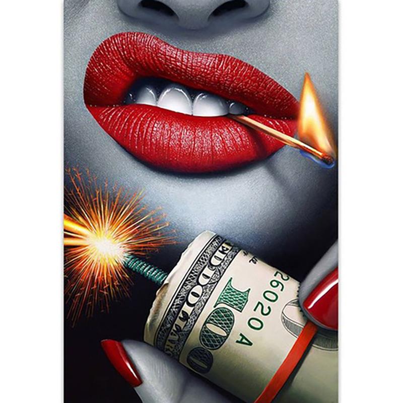 Full Round DIY 5D Diamond Painting Red and Black Diamond Embroidery Cross Stitch Woman Rhinestone Mosaic Home Decoration