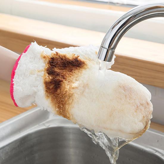 1Pc Dishwashing Glove Steel Scratch Free Waterproof Hanging Loop Heat Insulation Steel Wool Bamboo Fiber Kitchen Pot Pan Bowl Scrubber Washing Glove