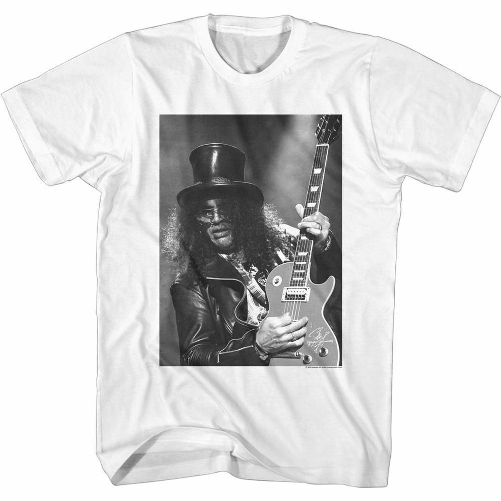 Мужская футболка Slash Guns N Roses Портрет Новая Белая Хлопковая Музыкальная Гитарист Футболка Унисекс