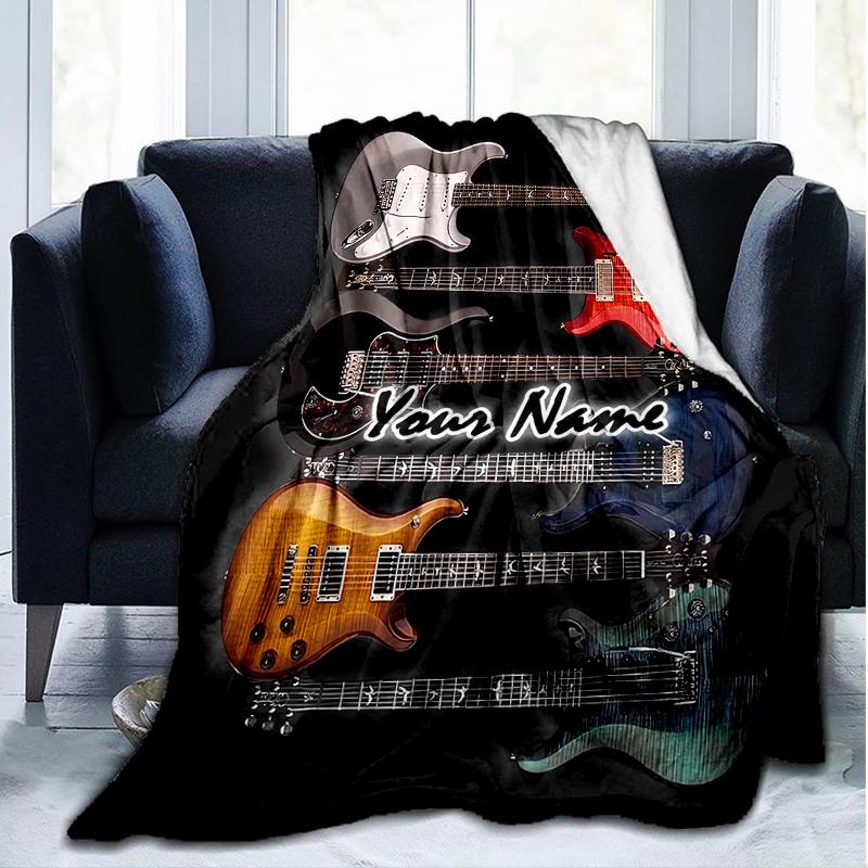 1PC Custom Name Guitar Collection Artwork outdooor Flannel blankets Patterns Throw Blanket All-Season Soft Gift for Couch, Bed, Camping gifts