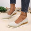 Fashion Platform Wedges Knitting Pointed Toe Women Shoes Autumn New Mid Heels Shoes Women 2024 Trend Walking Shoes Dress Mujer Zapatos