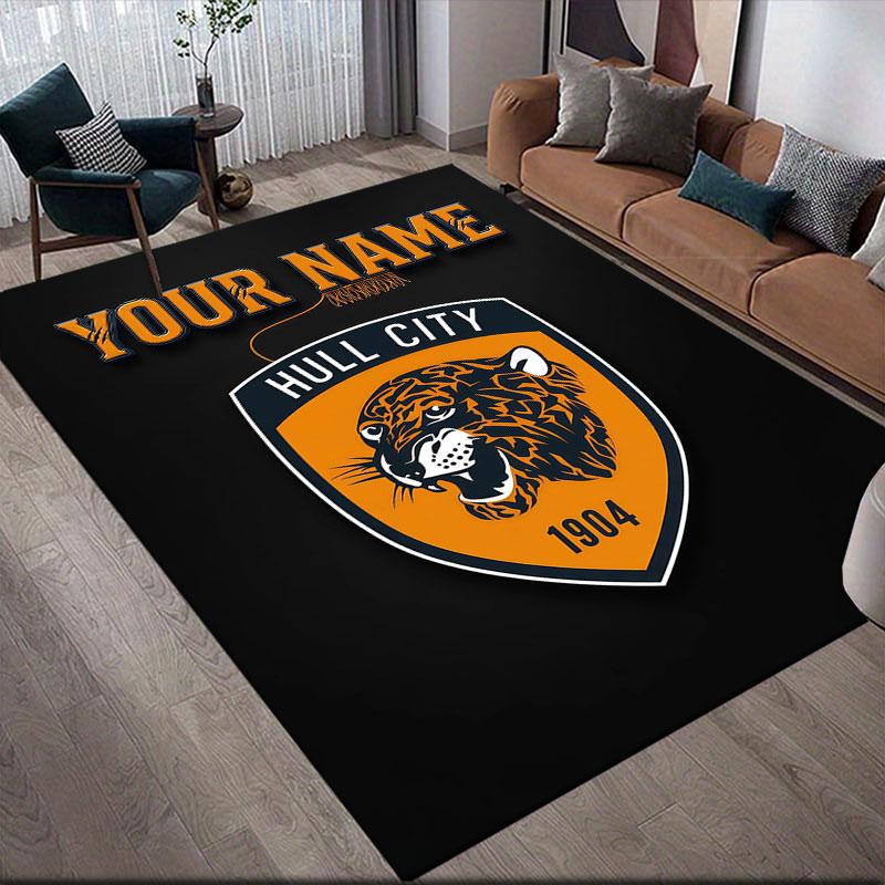 Custom Name,Hull City AFC Home Sofa Decoration for Living Room & Bedroom, Non‑Slip Play Flannel Floor Mat for Game Room