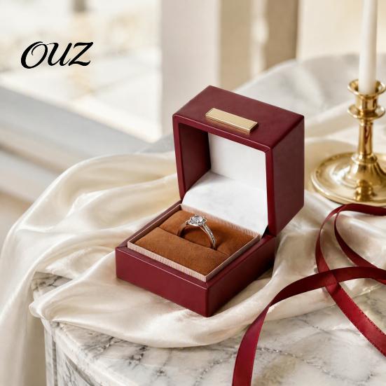 Jewelry Box for Engagement Faux Leather Ring Box, Soft Velvet Lining Flip Top Storage Lined Anniversary Case, Decorative Holder And Wedding