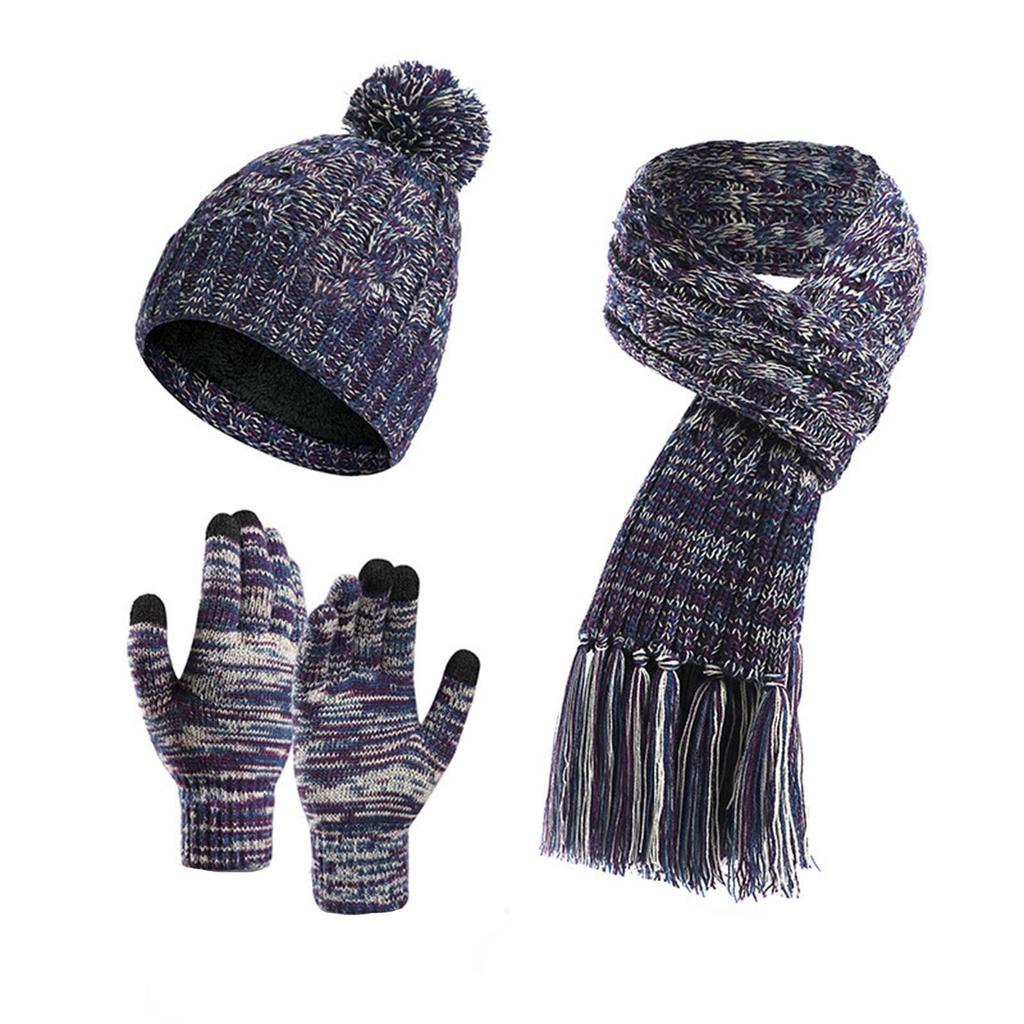 Women's And Men's Winter Fashion Warmth Cute Hat Scarf Gloves Casual Three Piece Set